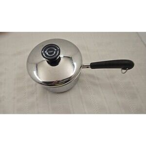 VTG Revere Ware 1 QT Stainless Steel Disc Bottom Sauce Pan W/Lid Tri-Ply Bottom